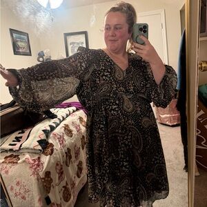 Torrid Black and Gray Paisley Long Sleeve Dress